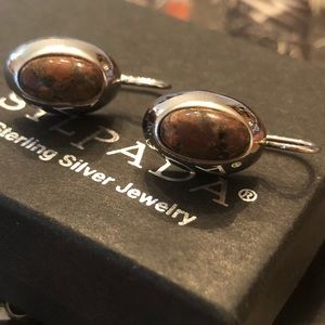 Rare Vintage Silpada Oval Sterling Silver Leopard Jasper Stone Earrings W0314